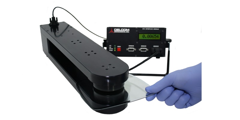 Delcom noncontact large-gap sheet resistance meter for the measurement of the sheet resistance (ohms/sq) of thick conductive and conductively coated materials.